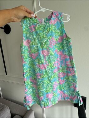 Lilly Pulitzer Sleeveless Tropical Flamingo Shift Dress in Turquoise & Pink
